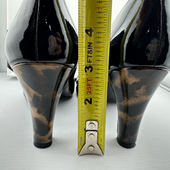 NINE WEST Black Patent Leopard Cap-Toe Pumps Size 6.5 M - Picture 6 of 8